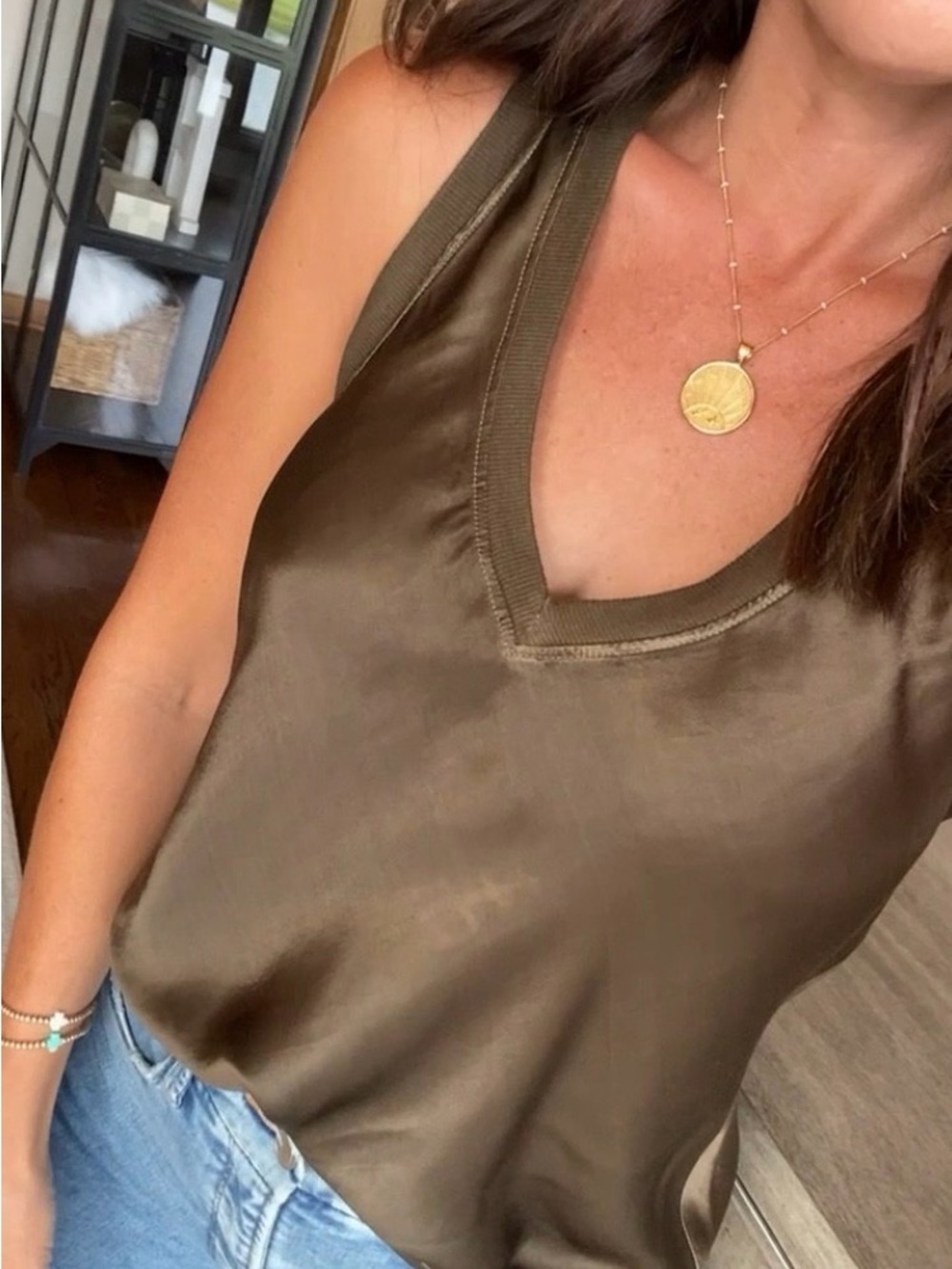 LAmade Olive Satin V-Neck Tank